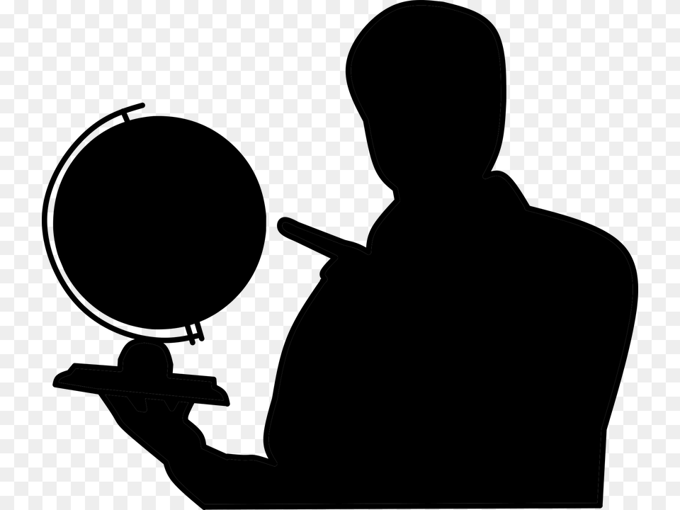 Teacher Geographic Man Pointing Globe Hand Cutout Teacher Silhouette No Background, Gray Png