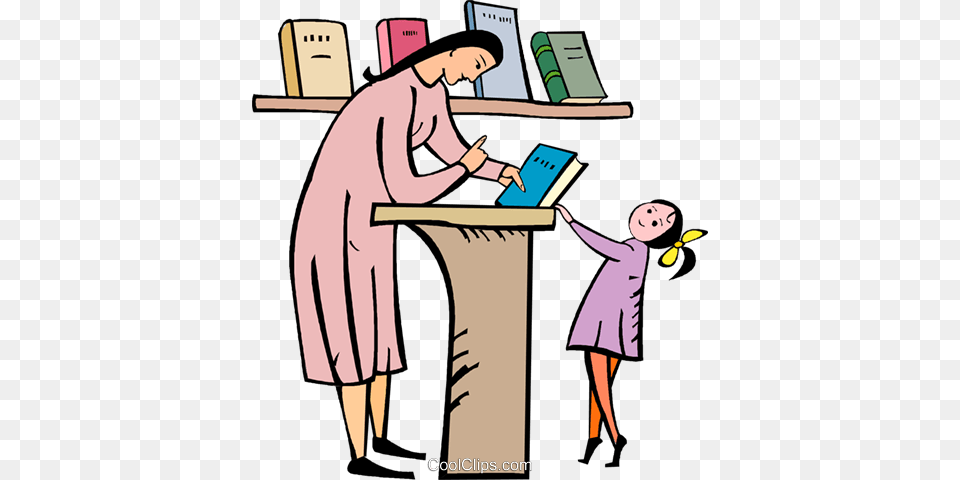 Teacher Giving A Book To A Student Royalty Vector Clip Art, Person, Table, Furniture, Desk Free Png Download