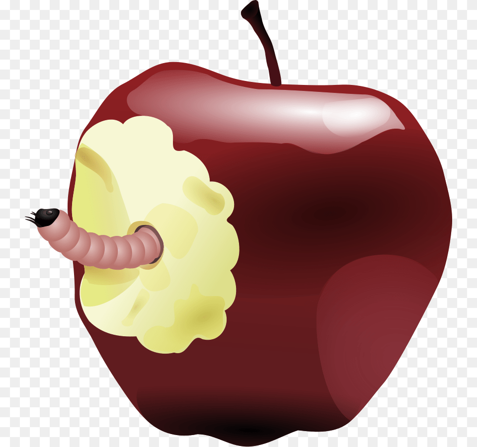 Teachers Apple Apple Bitten And Worm, Food, Fruit, Plant, Produce Png