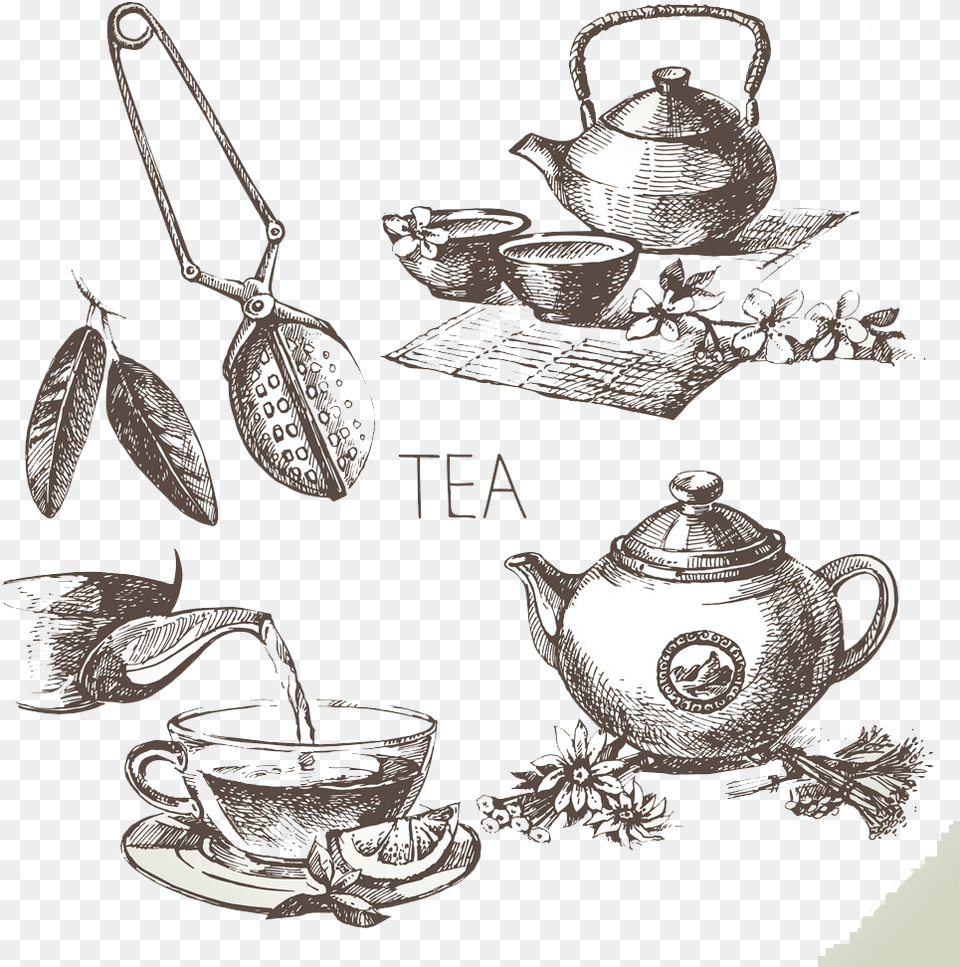 Teacup Drawing Sketch Tea Sketch Vector, Cookware, Pot, Pottery, Art Free Png Download