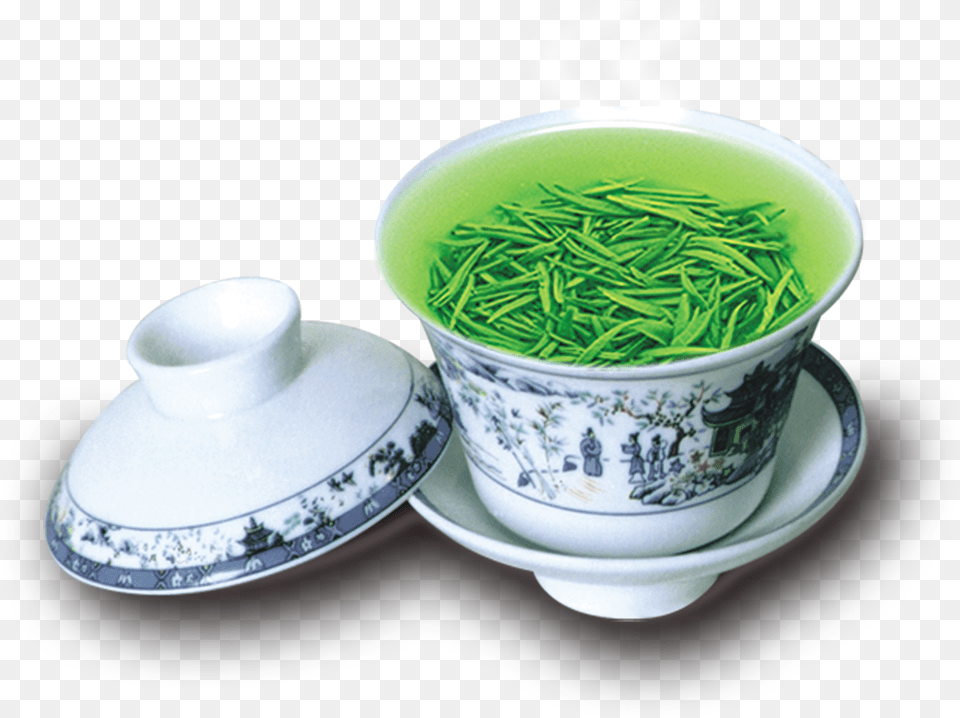 Teacup Green Tea Cup Green Tea Leaf Pattern Design, Beverage, Saucer, Green Tea, Coffee Free Png Download