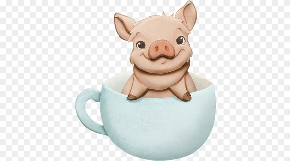 Teacup Pig Cartoon, Cup, Animal, Mammal Free Transparent Png