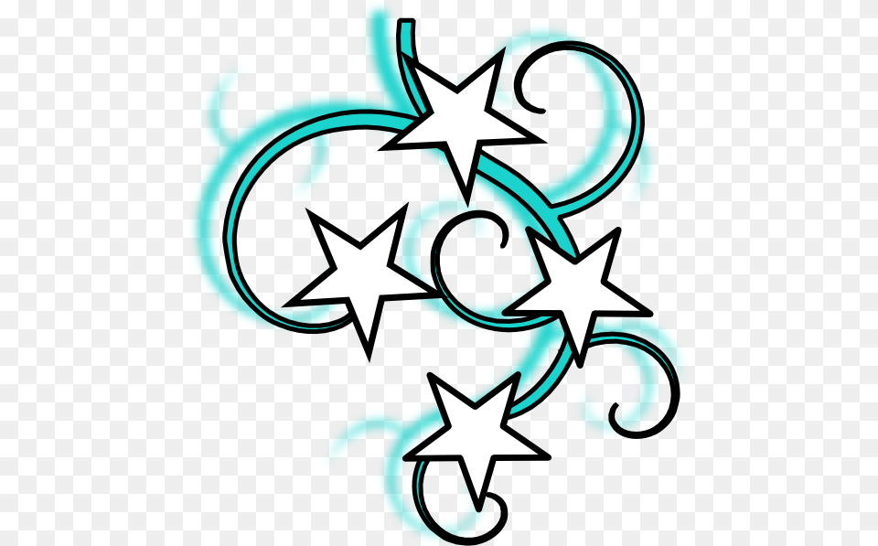 Teal And White Tattoo With Stars Black Outline Clip Art, Symbol, Star Symbol, Pattern, Dynamite Free Transparent Png