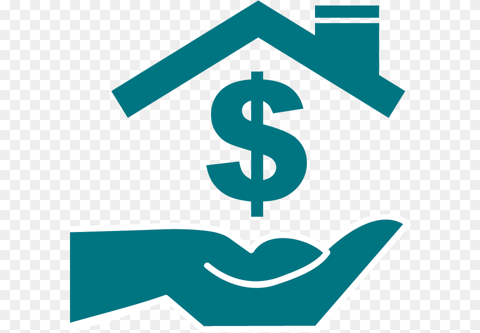 Teal Hand With Roof And A Dollar Sign Over Top Of It Illustration, Symbol, Number, People, Person Png