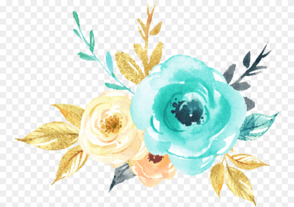 Teal Silver Watercolor Flower 10 Hq Online Puzzle Watercolor Turquoise Flowers, Pattern, Plant, Rose, Accessories Free Png