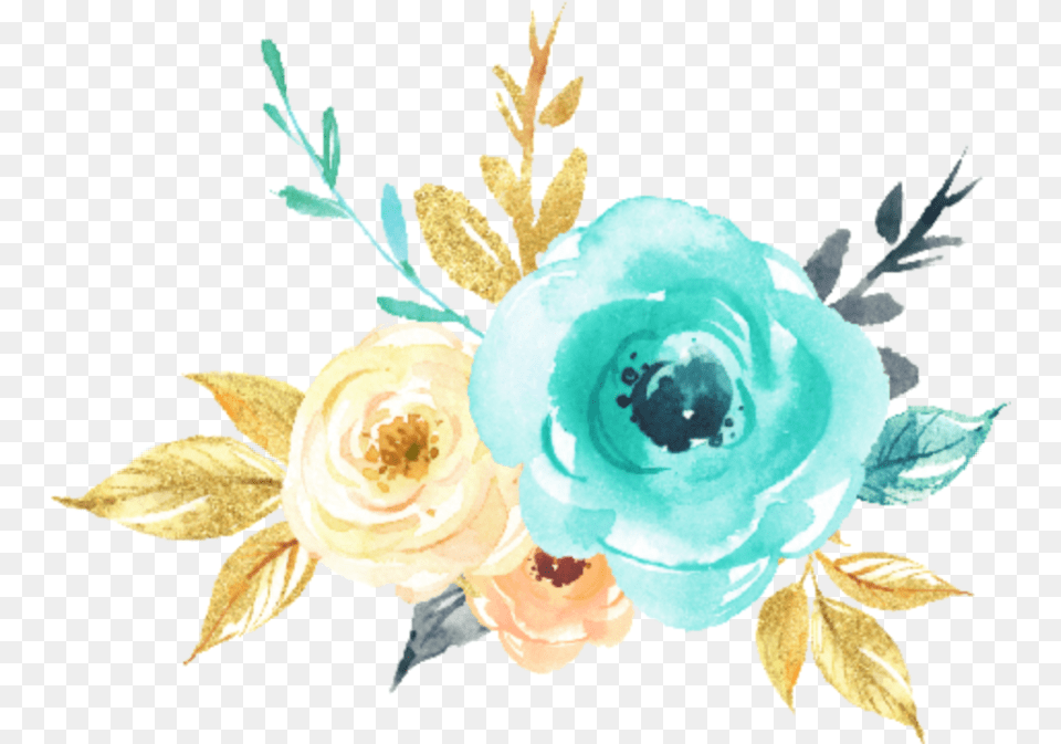Teal Watercolor Flowers, Flower, Pattern, Plant, Rose Free Png Download
