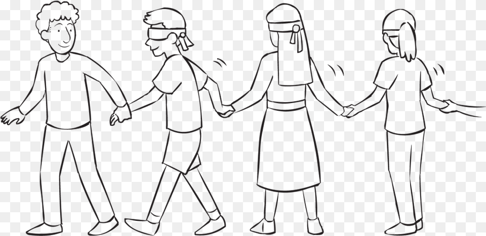 Team Of Blind Folded People Lead By Sighted Team Member Line Art, Person, Body Part, Hand, Adult Free Transparent Png