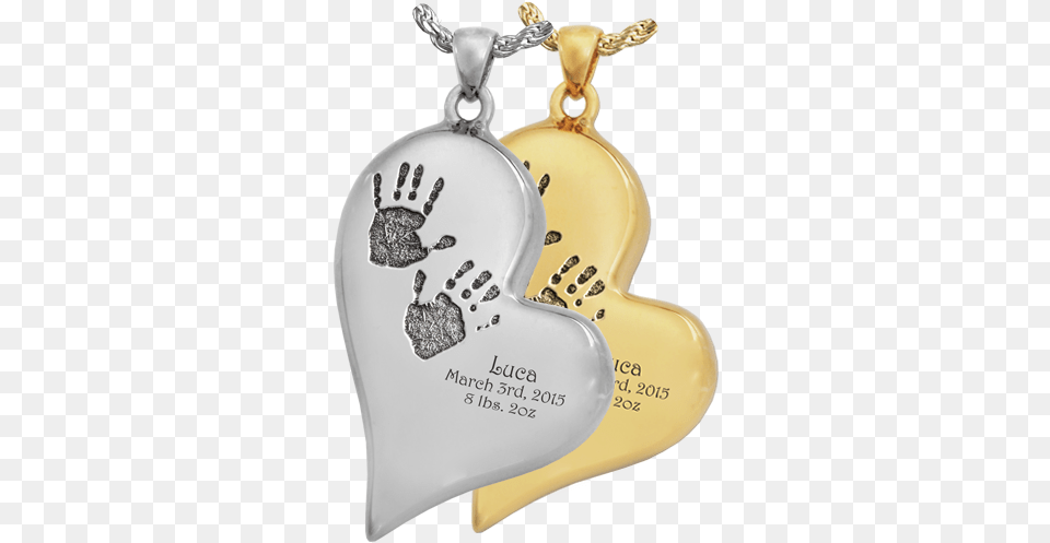 Teardrop Heart Engraved With 2 Handprints Jewelry Baby Handprints With Name Age On Heart, Accessories, Pendant, Locket Free Png