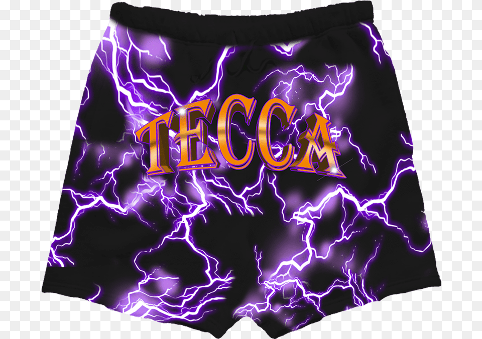 Tecca Lightning Shorts Purple Digital We Love You Tecca Hoodie, Clothing, Person, Swimming Trunks Free Png Download