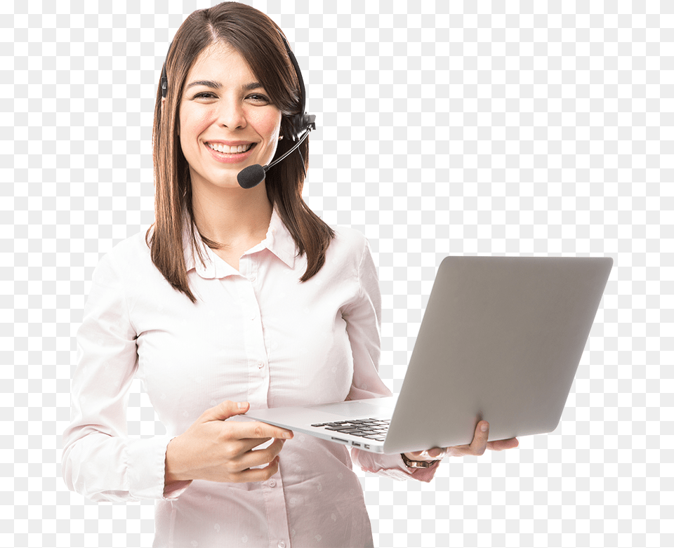 Technical Support Lady With Laptop Girl, Adult, Shirt, Person, Pc Free Png