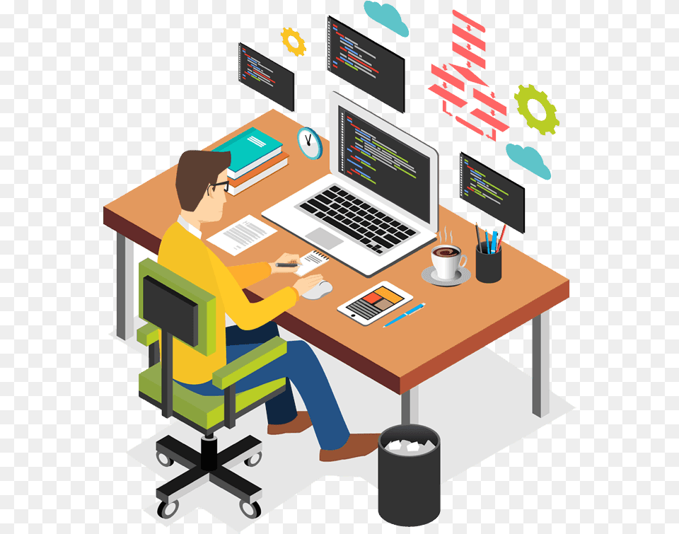 Technologies We Work With Illustration Computer Business, Table, Furniture, Electronics, Desk Free Png Download