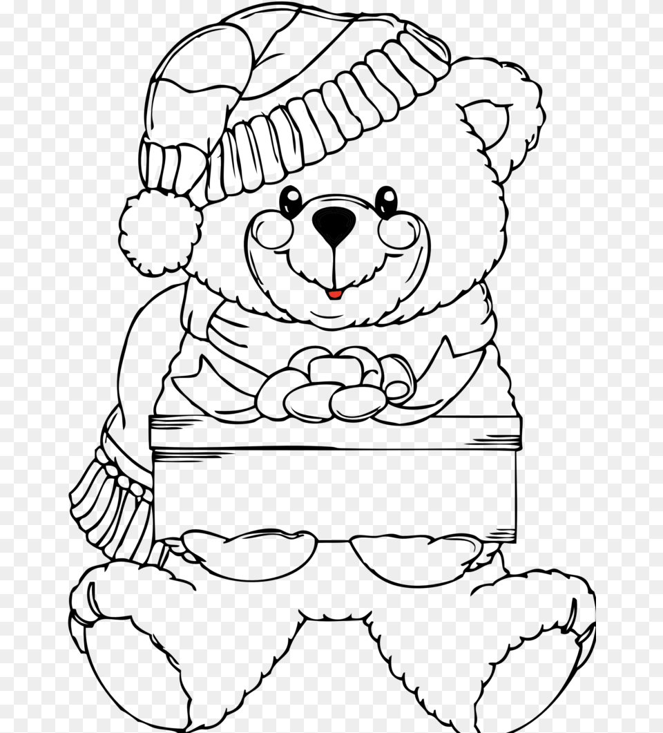 Teddy Bear Black And White Christmas Clipart Black Christmas Teddy Bear Coloring Page, Body Part, Hand, Person Free Transparent Png