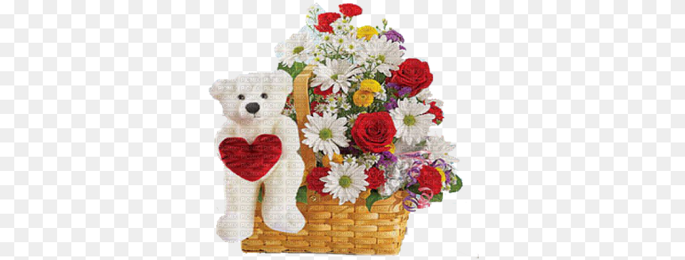 Teddy Bear Flower Basket Teddy Bears With Flowers, Flower Bouquet, Flower Arrangement, Plant, Daisy Free Transparent Png