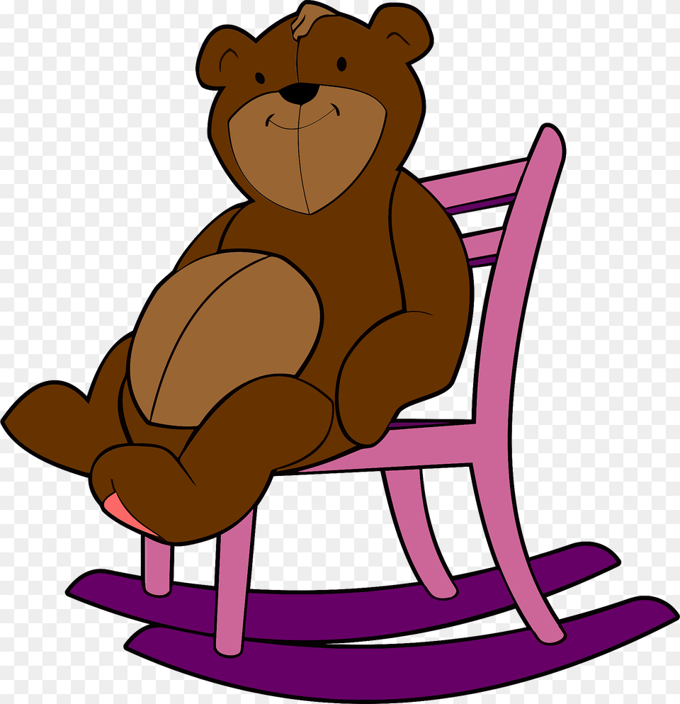 Teddy Bear On A Rocking Chair Clipart, Furniture, Animal, Mammal, Wildlife Png Image