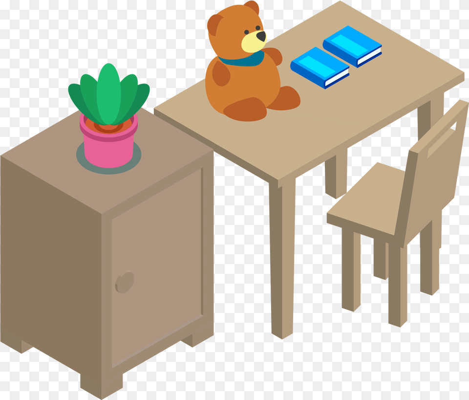 Teddy Bear On The Table Clipart, Desk, Dining Table, Furniture, Architecture Png