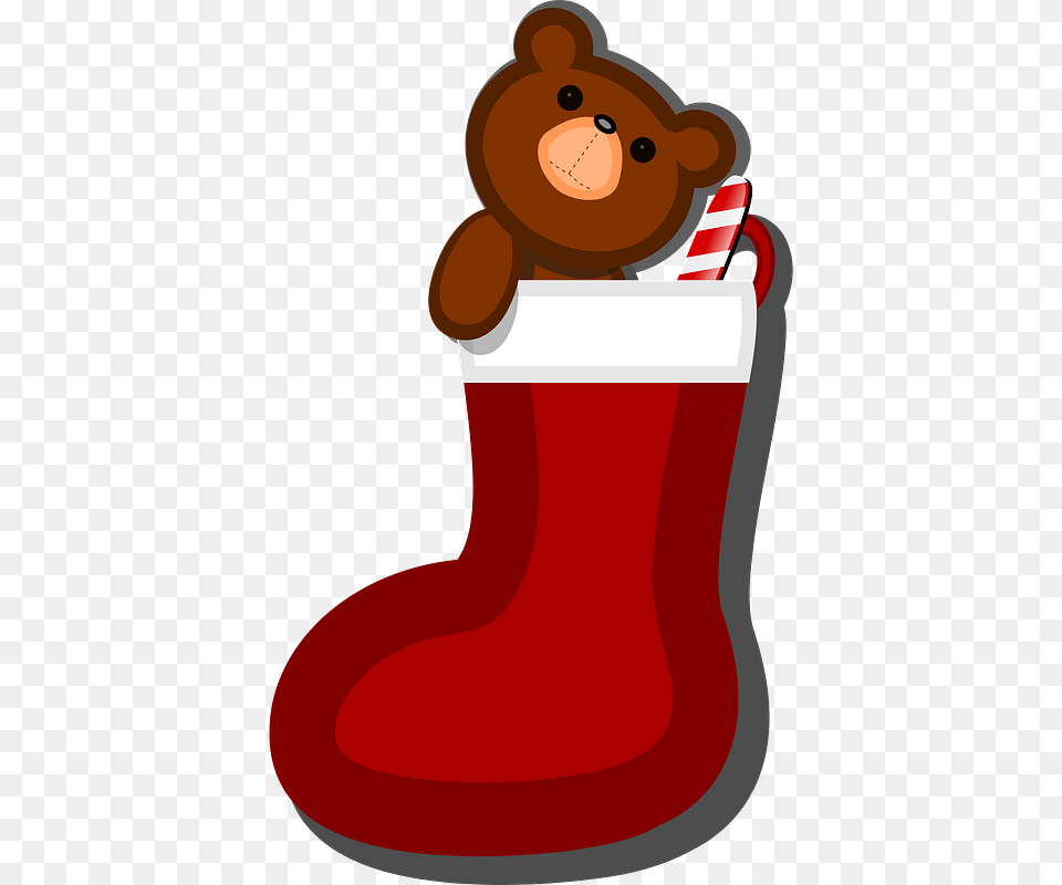Teddy Bear Stocking Clipart Meia De Natal Com Ursinho, Hosiery, Clothing, Christmas, Christmas Decorations Png Image