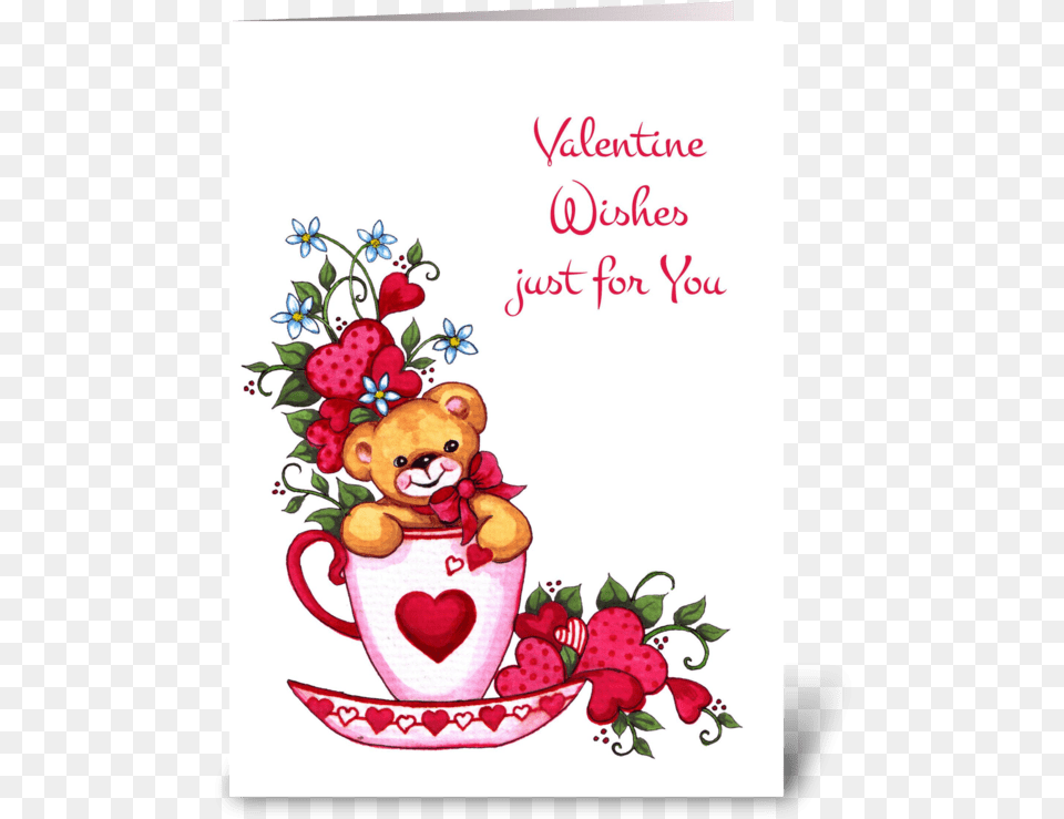 Teddy Bear Tea Cup Valentine S Day Card Greeting Card Greeting Card, Envelope, Greeting Card, Mail, Pattern Free Png Download