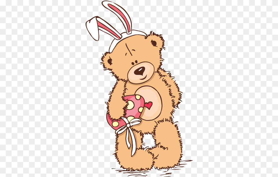 Teddy Bear With Bunny Ears Kids Sticker Happy Easter Bear, Teddy Bear, Toy, Animal, Bird Png Image