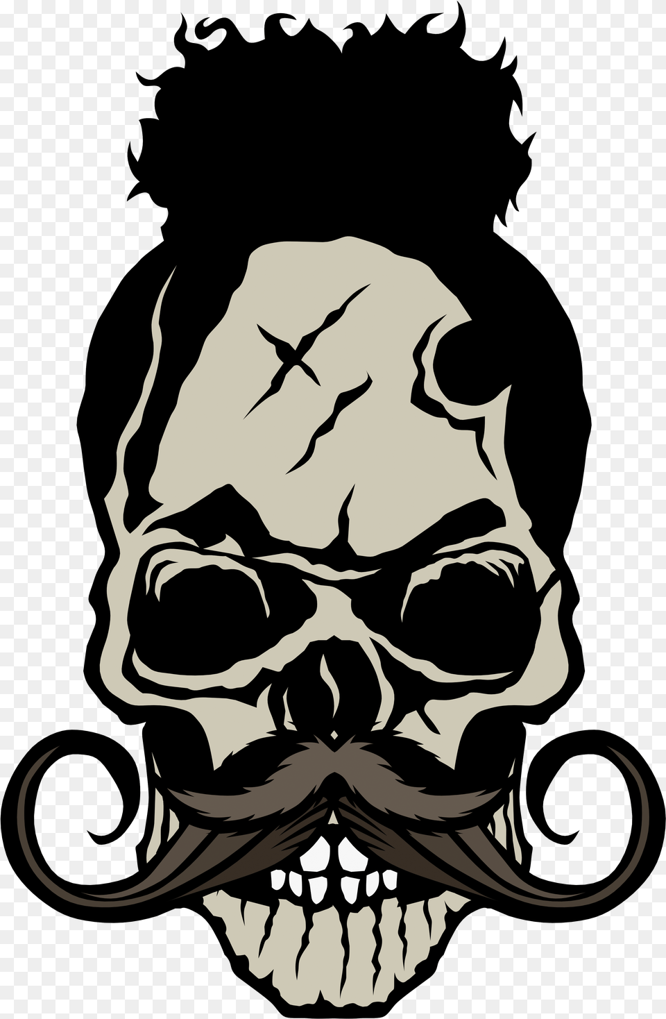 Tee Shirt Tete De Mort Hipster Crane Skull Moustache Illustration, Stencil, Person, Head, Face Png