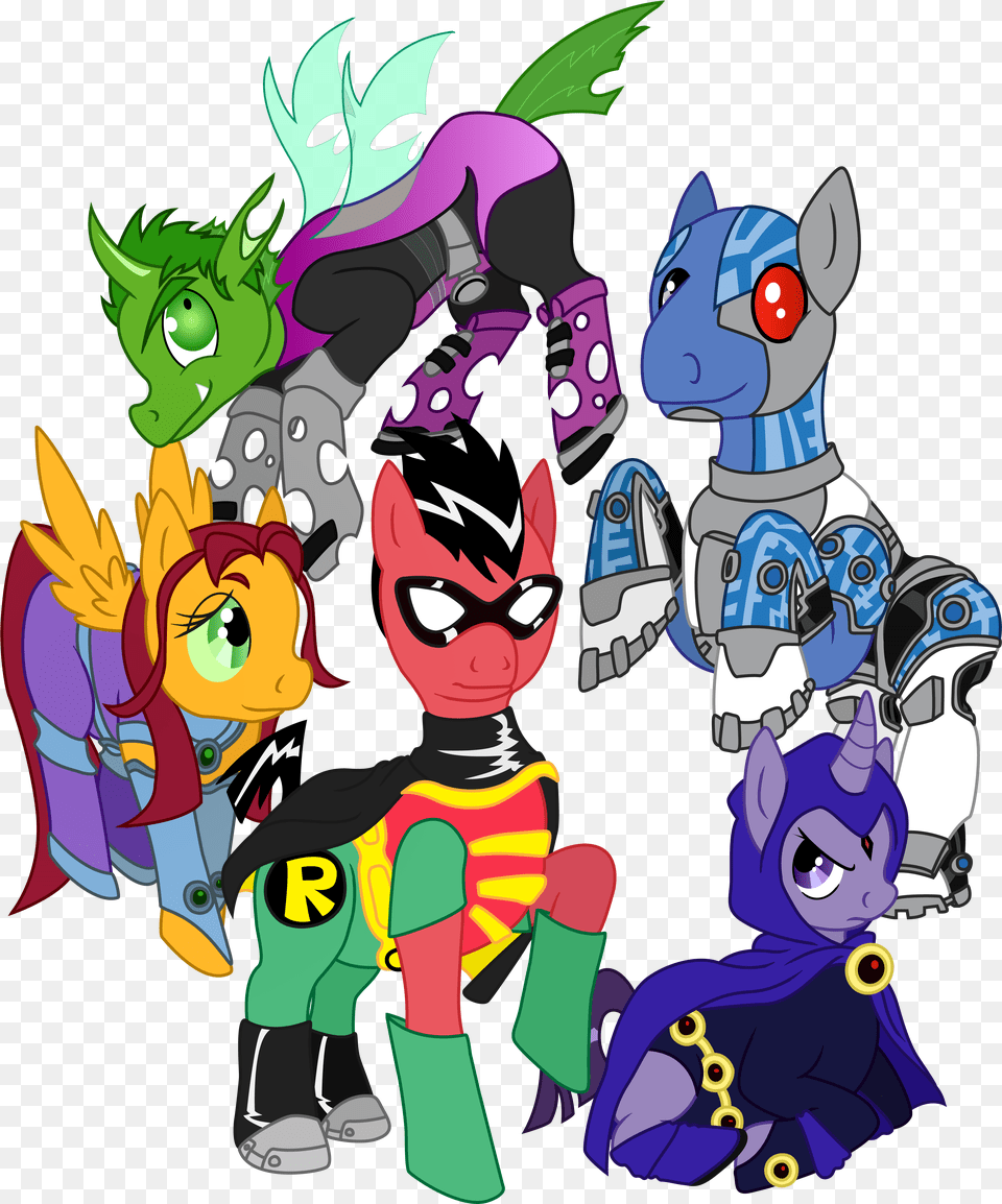 Teen Titans As My Little Ponies, Art, Graphics, Book, Comics Free Transparent Png