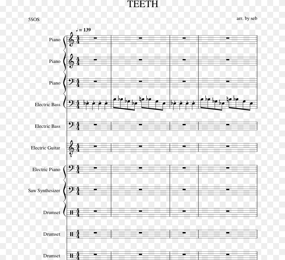 Teeth 5sos Drums Sheet Music, Gray Png Image