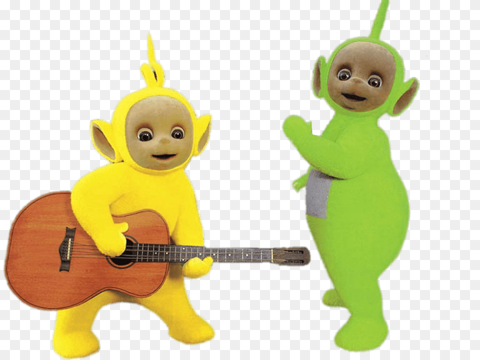 Teletubbies Dipsy And Lala, Guitar, Musical Instrument, Cartoon, Face Png Image