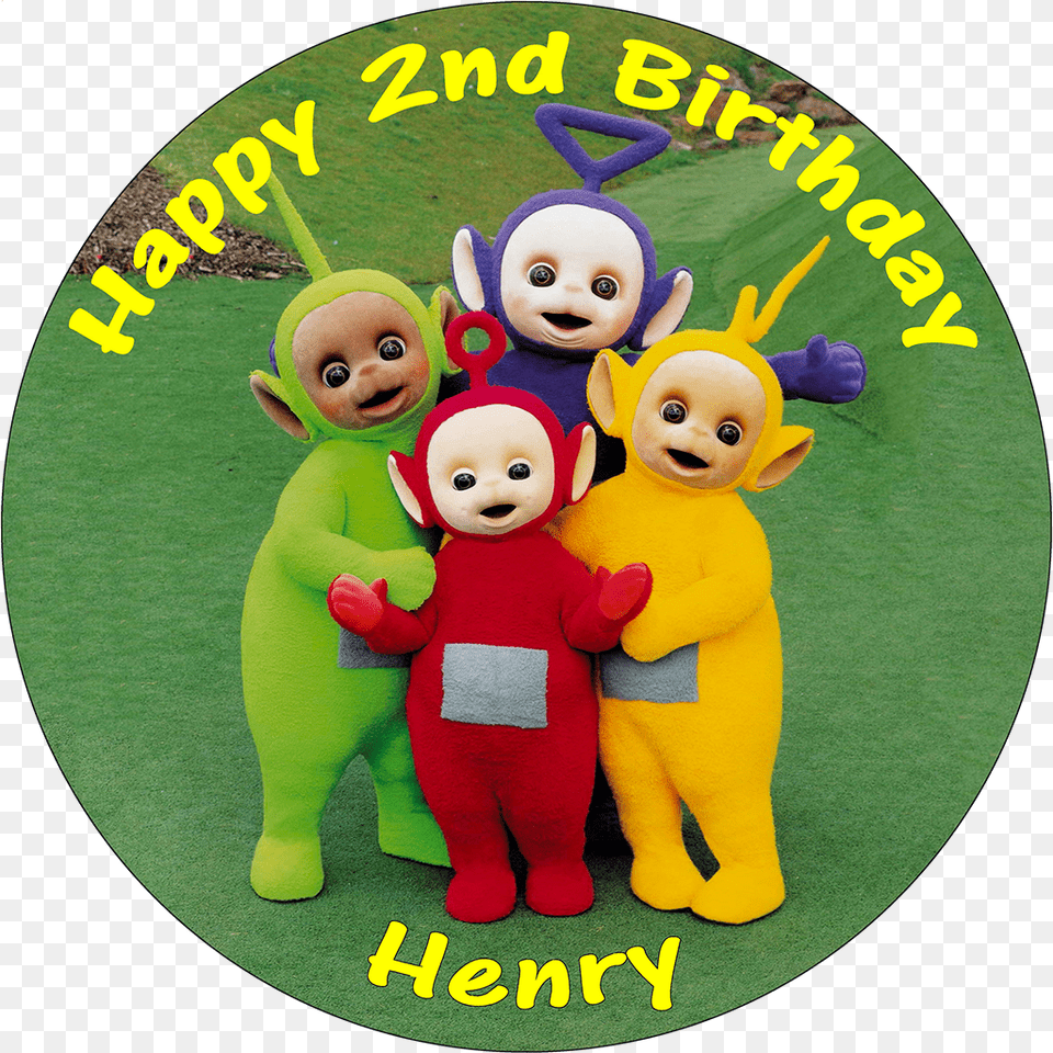 Teletubbies Edible Personalised Round Birthday Cake 2nd Teletubbies Birthday Cake, Toy, Face, Head, Person Png Image
