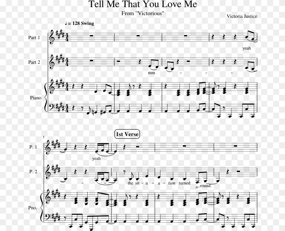 Tell Me That You Love Me Sheet Music Composed By Victoria Music, Gray Free Png Download