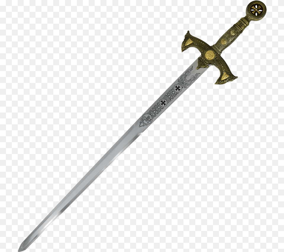 Templar Longsword Gold Sword, Weapon, Blade, Dagger, Knife Free Png Download