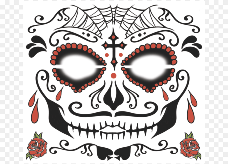 Temporary Tattoo Dia De Los Muertos Maquillage Homme, Art, Drawing, Flower, Plant Free Png Download