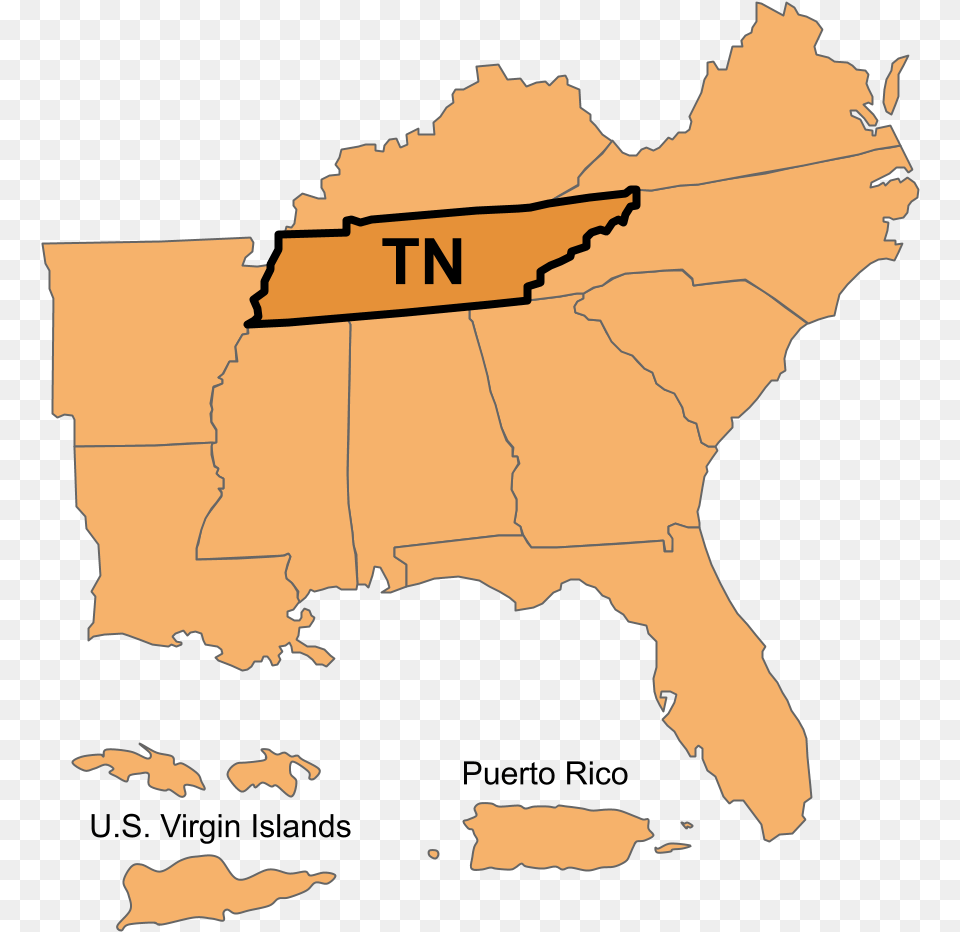 Tennessee Region Including Puerto Rico And The U Map, Atlas, Chart, Diagram, Plot Png Image