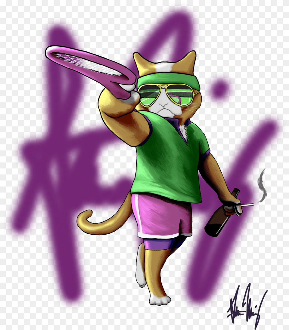 Tennis Cat For Print, Purple, Person, Book, Comics Free Png