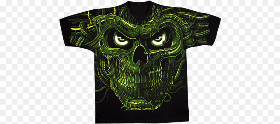 Terminator Skull Tee Shirt Terminator Skull, Clothing, T-shirt, Green Free Png