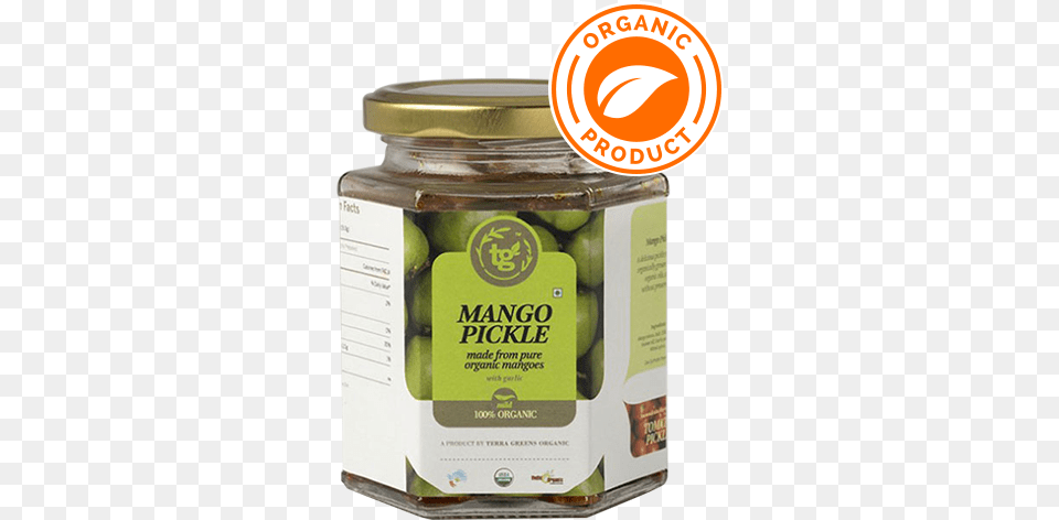 Terra Greens Organicu2019s Mango Pickle 250g Terra Green Pickle, Food, Relish, Jar, Bottle Png Image
