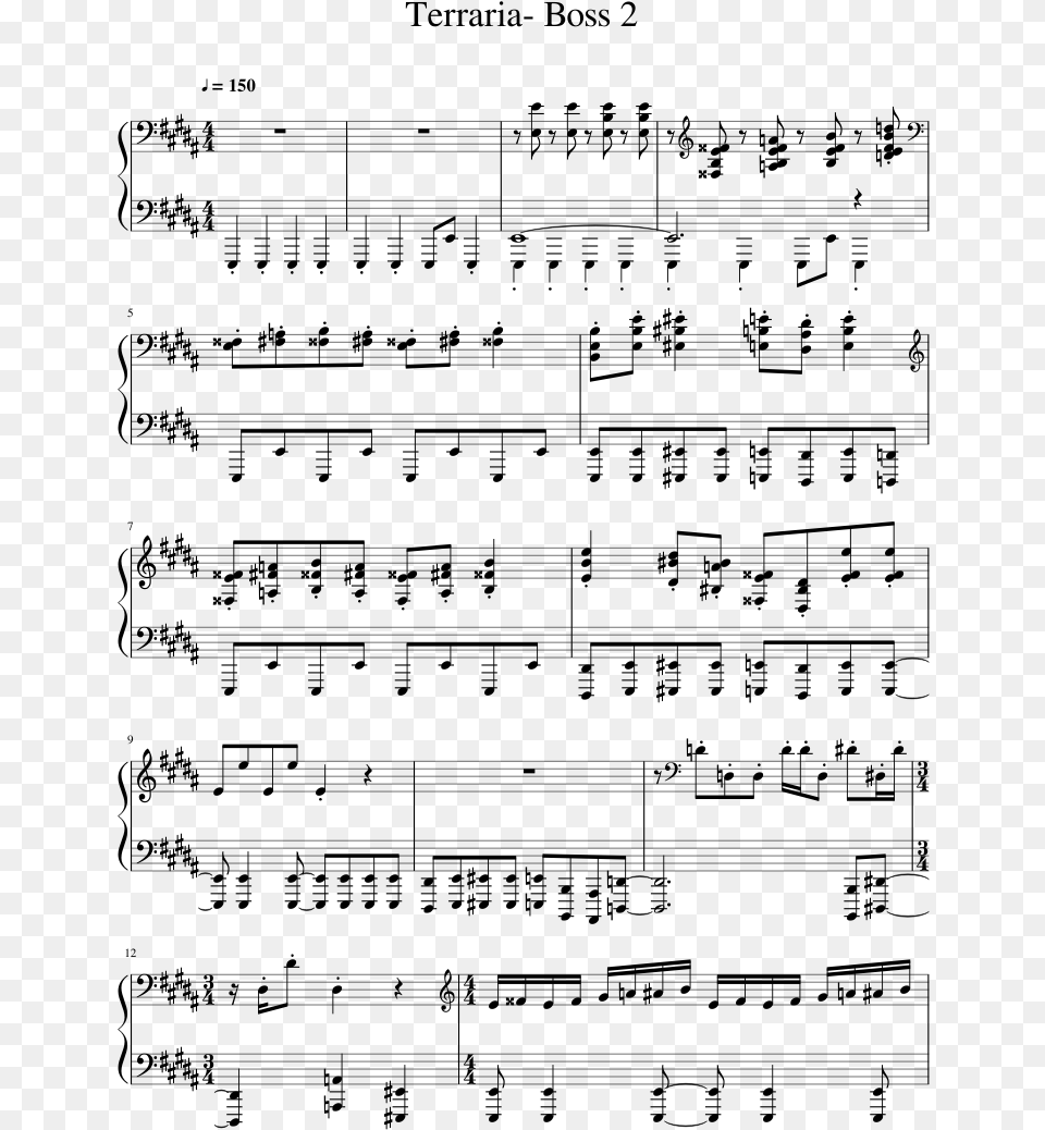 Terraria Boss 1 Piano Sheet Music, Gray Png