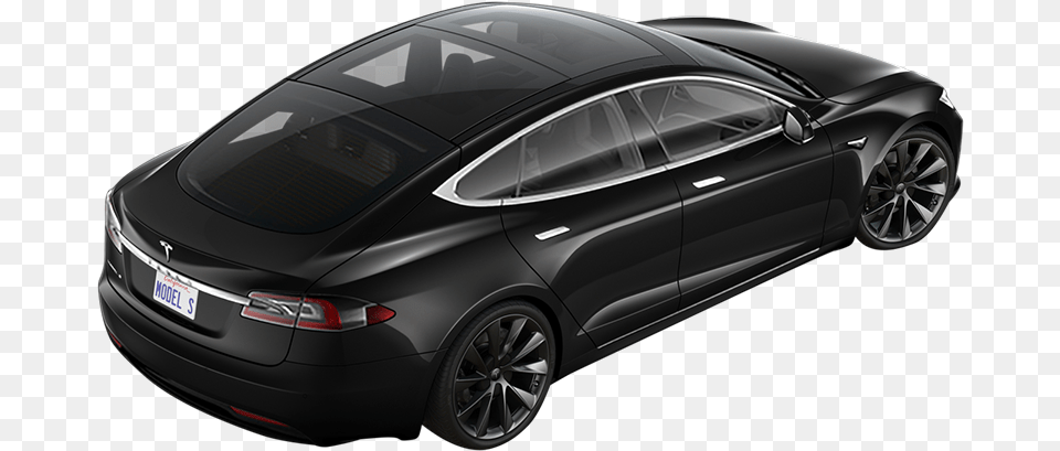 Tesla In Black From The Back Tesla All Glass Roof, Alloy Wheel, Vehicle, Transportation, Tire Free Png
