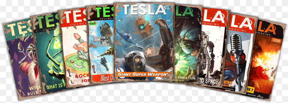 Tesla Magazine Collage Gb Eye Fallout 4 Comics Mug, Book, Publication, Person Free Png