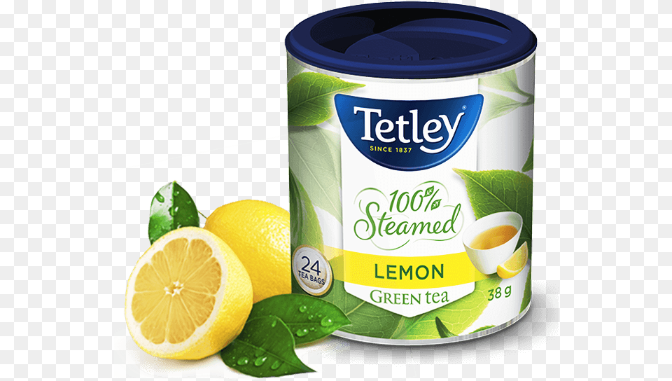 Tetley 100 Steamed Green Tea With Lemon Tetley Steamed Green Tea, Citrus Fruit, Food, Fruit, Produce Png Image