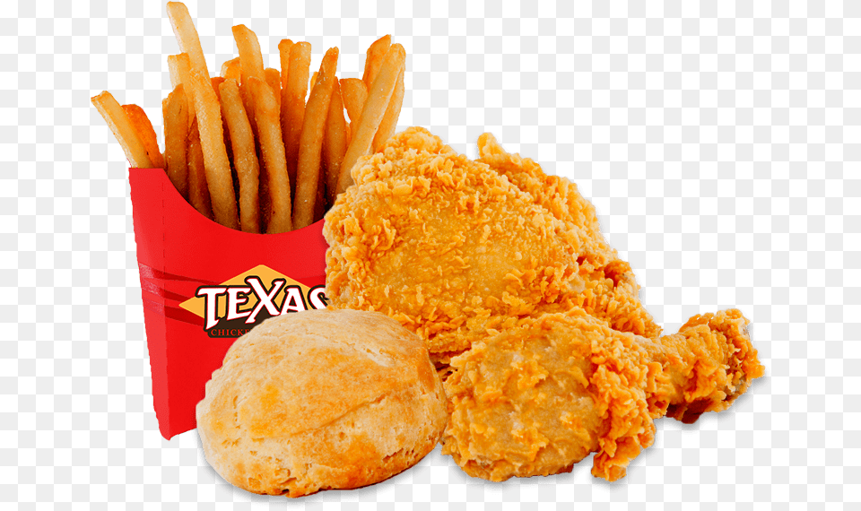 Texas Chicken And Burgers 2 Pc And A Biscuit, Food, Fried Chicken, Bread, Fries Free Png Download