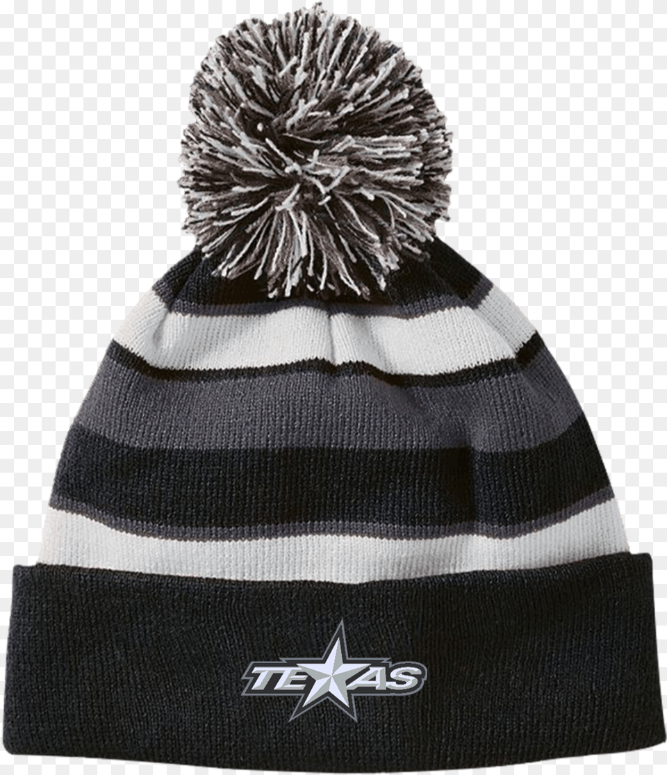 Texas Star Striped Beanie With Pom Hey Batter Batter White Letter Pom Pom Beanies, Cap, Clothing, Hat, Person Free Png Download