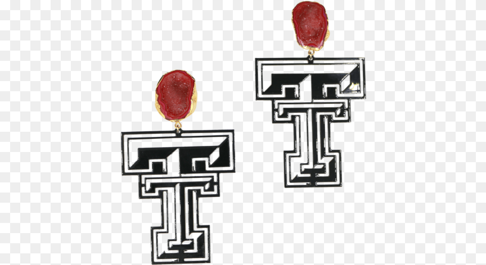 Texas Tech Black Logo Earrings With Red Geode Drawing, Accessories, Earring, Jewelry, Gemstone Free Transparent Png