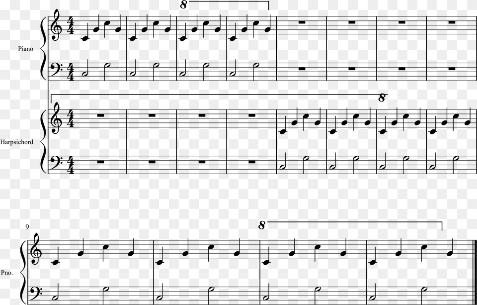 Text Ottava Changes To Symbol After Hiding Empty Staves Sheet Music, Gray Free Png