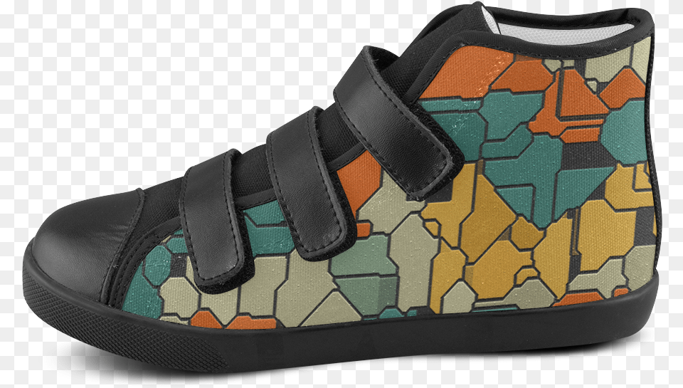 Textured Retro Shapes Velcro High Top Canvas Kid S Velcro Shoes Transparent, Clothing, Footwear, Shoe, Sneaker Free Png Download
