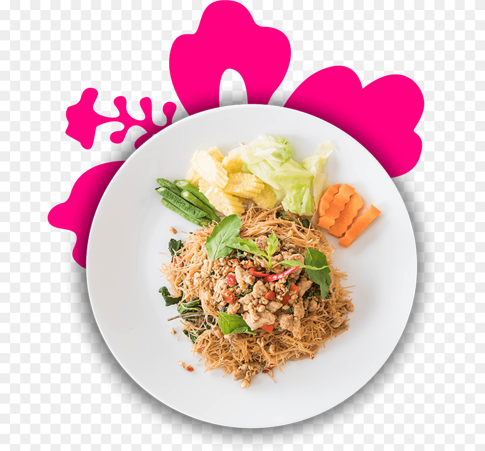 Thai Food Plate Pink Flower Thai Food Top View, Food Presentation, Noodle, Lunch, Meal Free Png Download