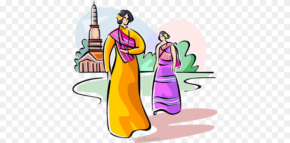 Thai People In Traditional Costume Royalty Vector Clip Art, Clothing, Dress, Adult, Person Free Png Download