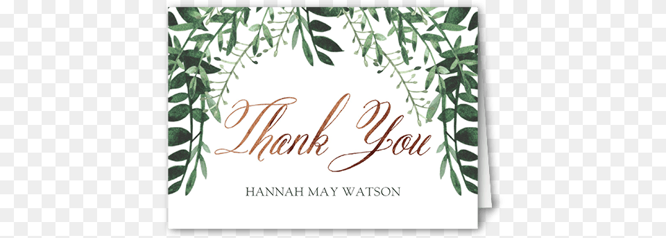 Thank You Card With Greenery Elegant Script Standard Thank You Blue, Herbal, Herbs, Leaf, Plant Free Png Download