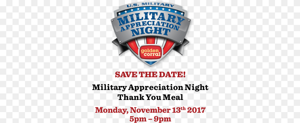 Thank You For Helping Golden Corral Suport The Disabled Golden Corral Veterans Day Meal 2017, Logo, Advertisement, Badge, Poster Png