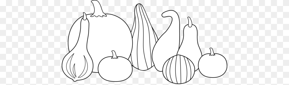 Thanksgiving Clipart Gourd Black And White Gourds, Food, Produce, Plant, Vegetable Free Png Download