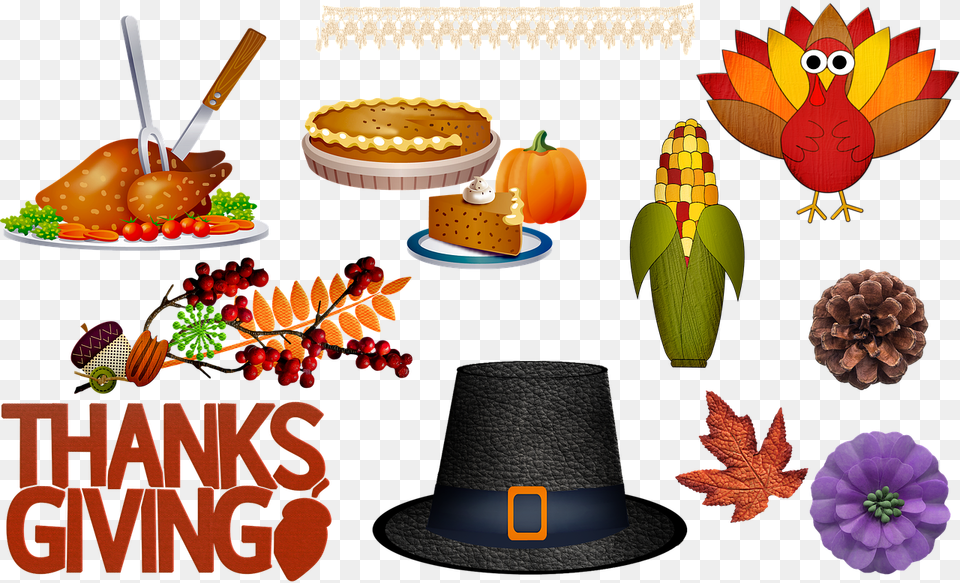 Thanksgiving Pilgrim Hat Corn Pumpkin Pie Flowers Vector Food, Plant, Meal, Leaf, Lunch Png