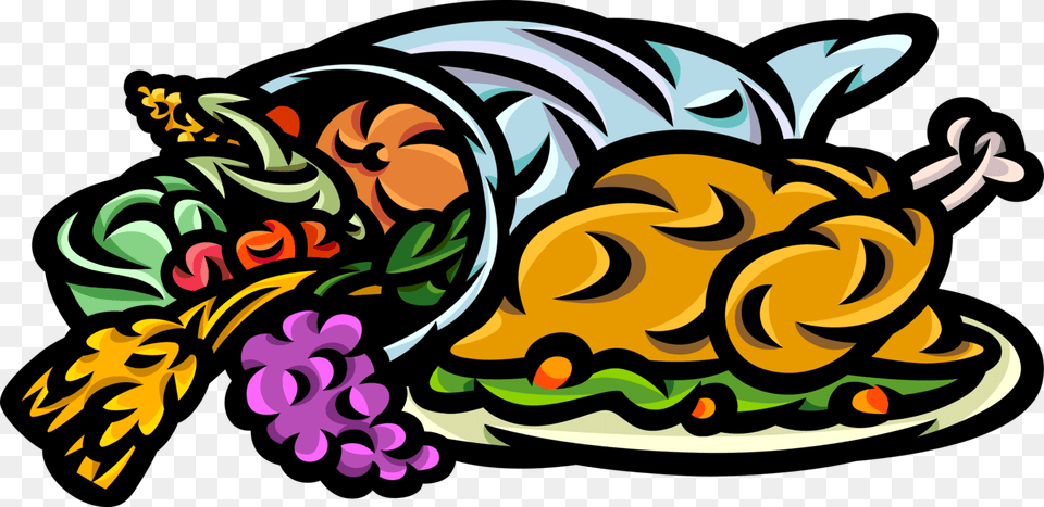 Thanksgiving Turkey Dinner With Cornucopia Thanksgiving, Art, Floral Design, Graphics, Pattern Free Png Download